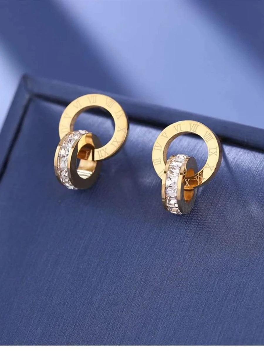 Double Roman Hoops (Gold) - Muse Jewelry