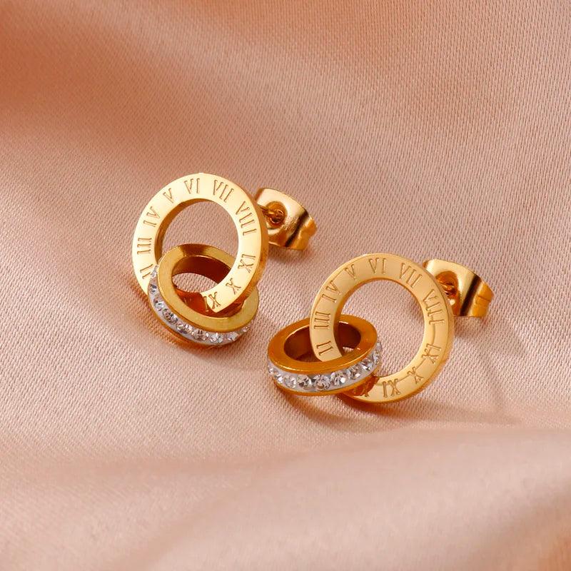 Double Roman Hoops (Gold) - Muse Jewelry