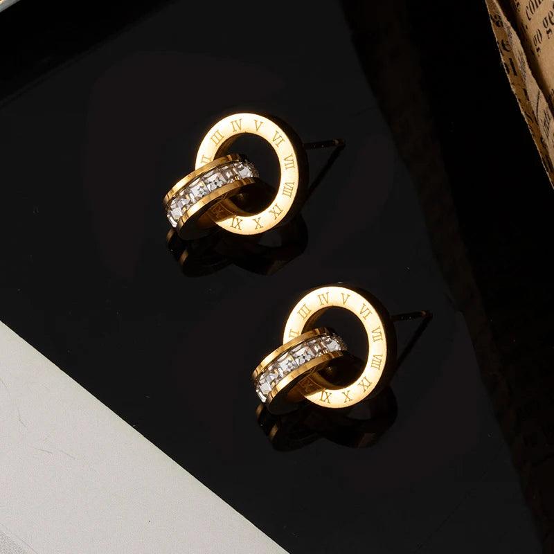 Double Roman Hoops (Gold) - Muse Jewelry