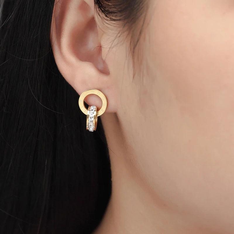 Double Roman Hoops (Gold) - Muse Jewelry